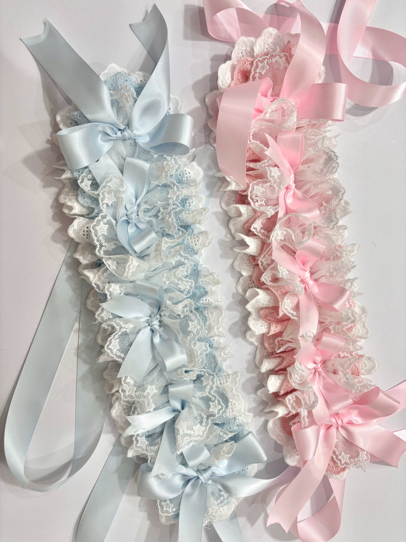 Cat Tart pastel Lolita lace headband with ribbon bows in pink and blue