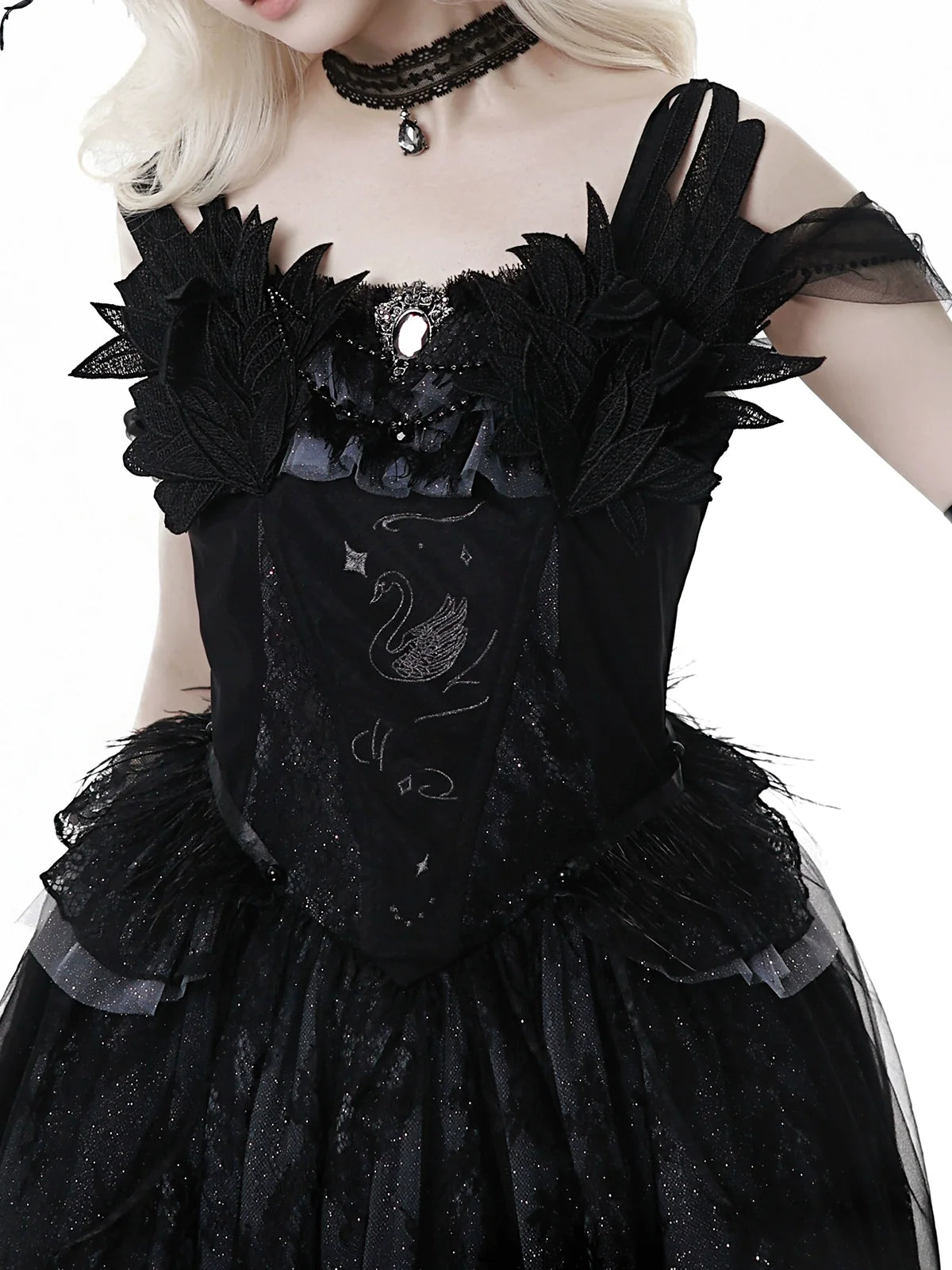 Your Princess - Star Swan Dream - Black Gothic Lolita JSK Dress, Swan Embroidery