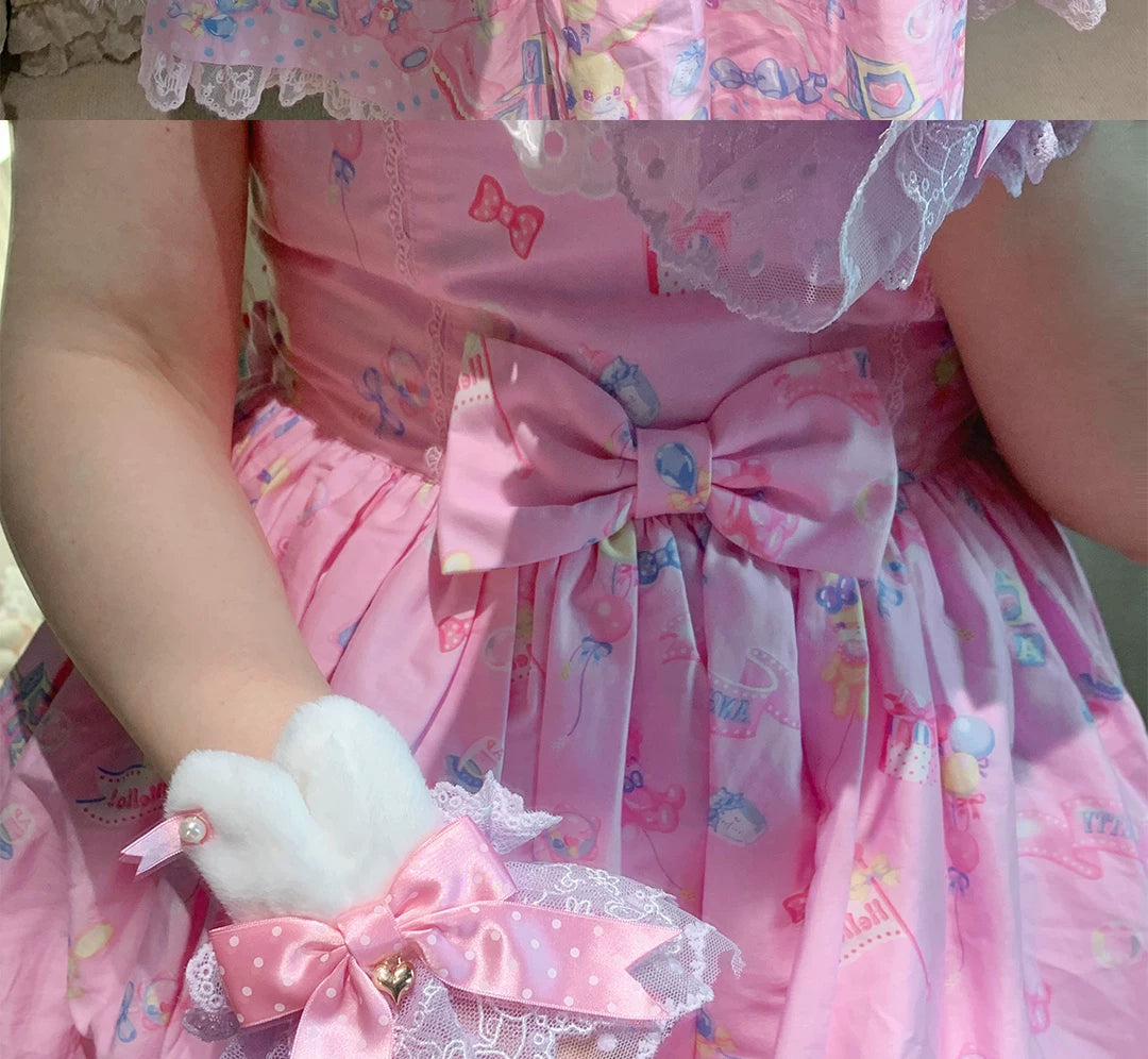 roji roji - Bunny-Ear Lace - Hand Sleeves with Polka-Dot Bows