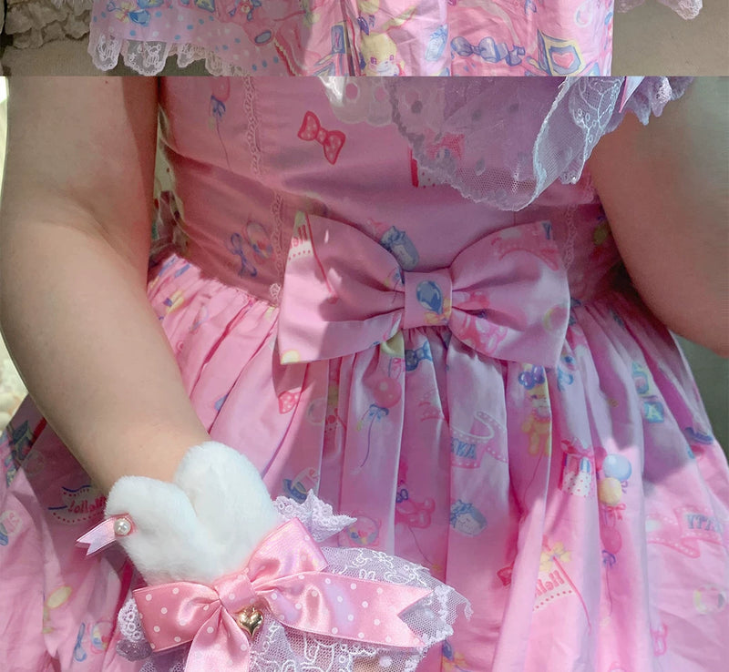 roji roji - Bunny-Ear Lace - Hand Sleeves with Polka-Dot Bows