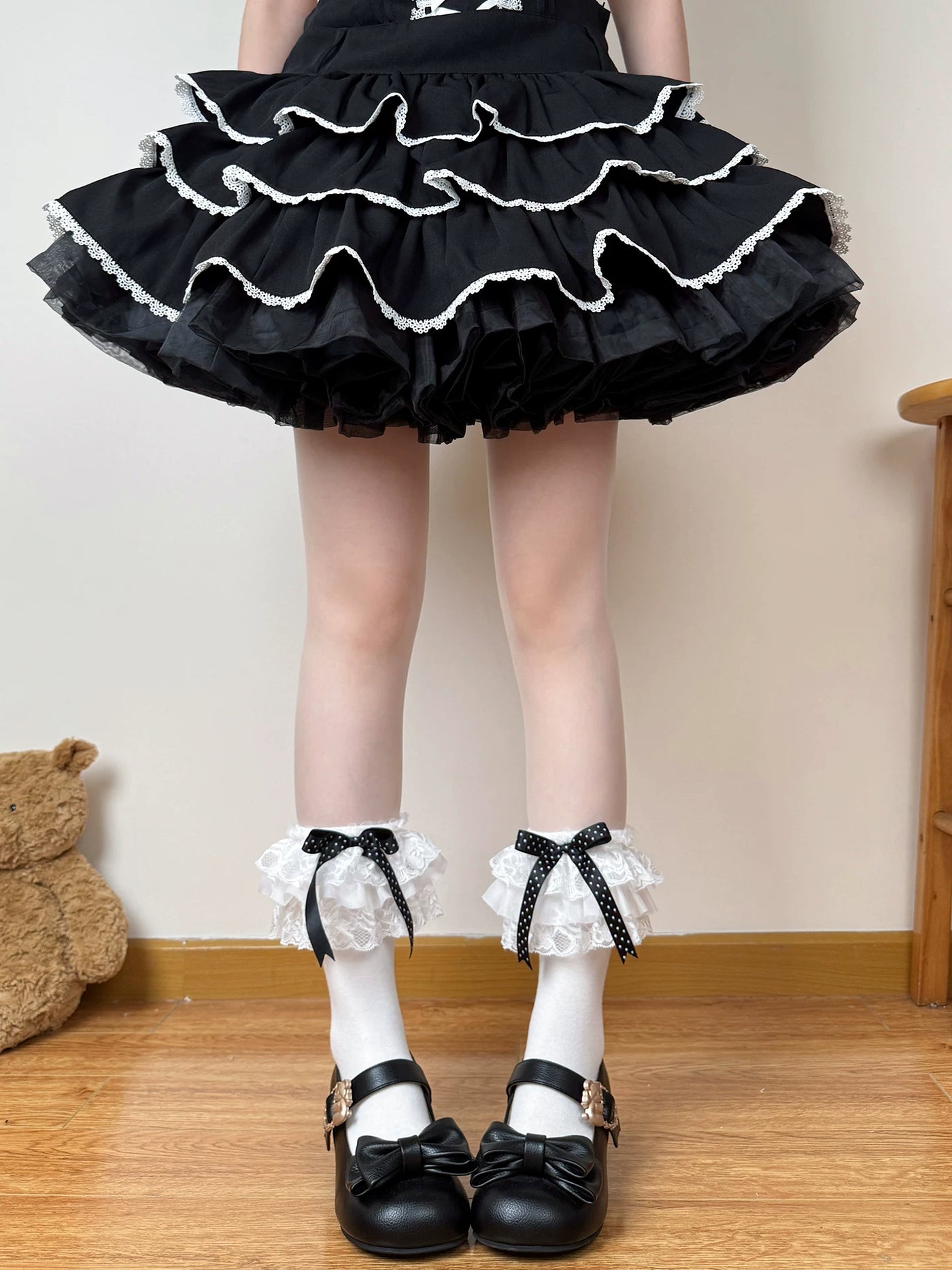 Chubby Bear Tales - Strawberry Doll - White Lace Ankle Socks with Polka-Dot Ribbon Bows