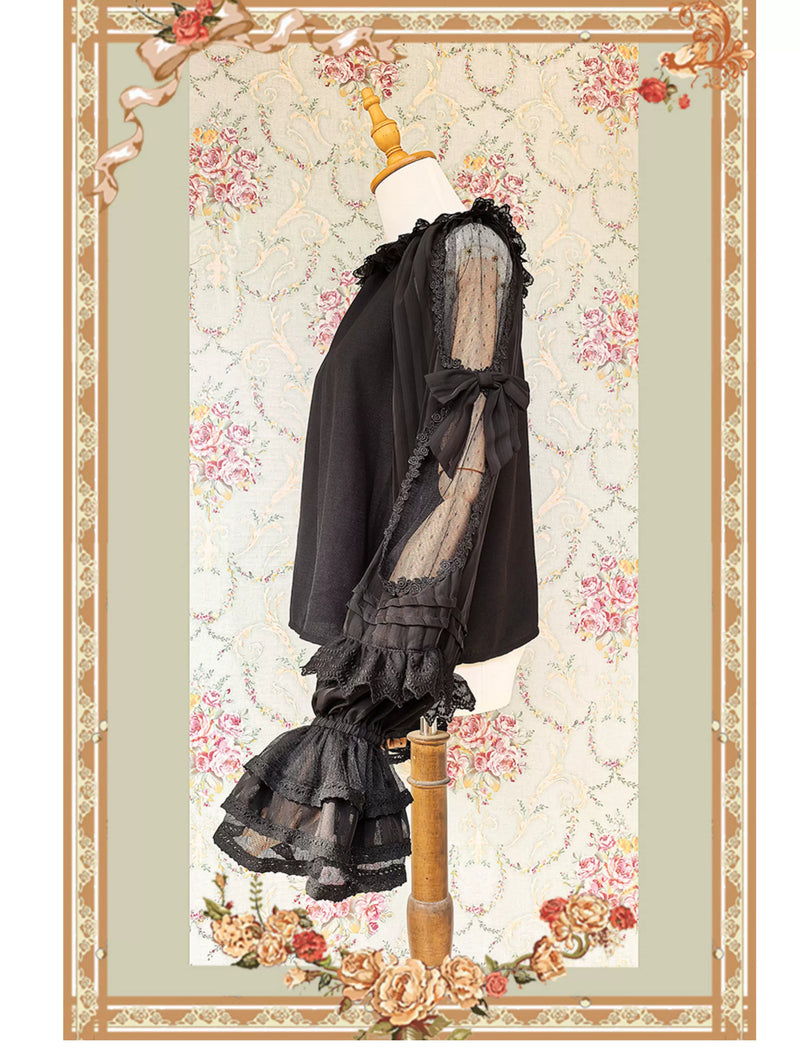 Infanta - Morning Dew - Lace-Sleeve Chiffon Blouse