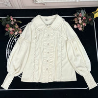 Dimeng Fenshi - Doll Collar - Leg of Mutton Sleeve Lolita Blouse - Apricot / S