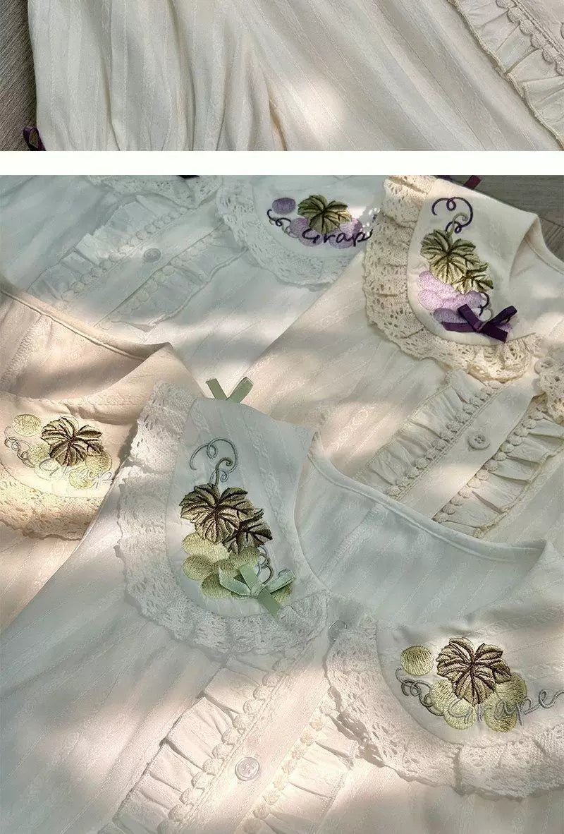 Sweetheart Dream Machine - Grape Garden - Short-Sleeve Underblouse with Grape Embroidery