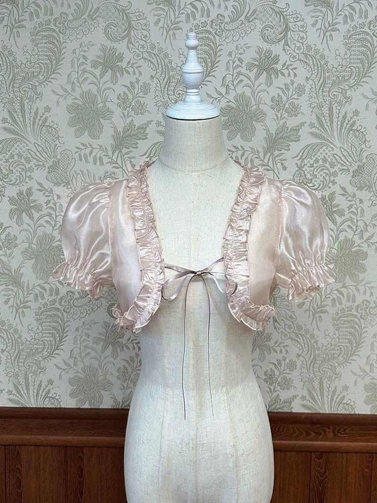 Sweetheart Dream Machine short ruffled jacket displayed on a dress form