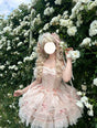 (Pink complete set) Hair ribbon + skirt (neckwear included) / S