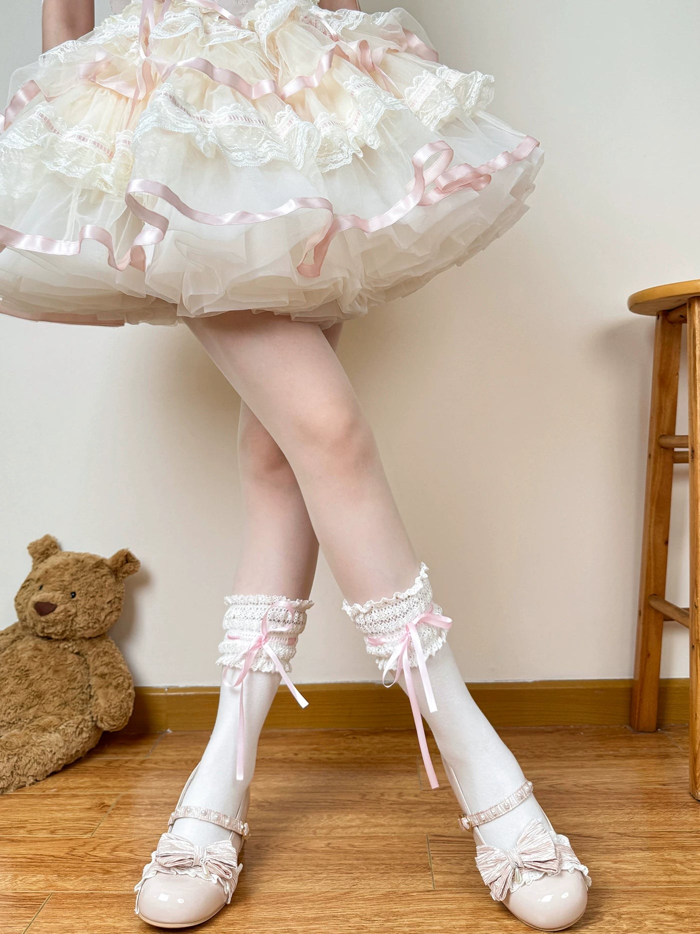 Chubby Bear Tales - Vintage Doll - Lace-Trim Socks with Ribbon Ties in Three Lengths