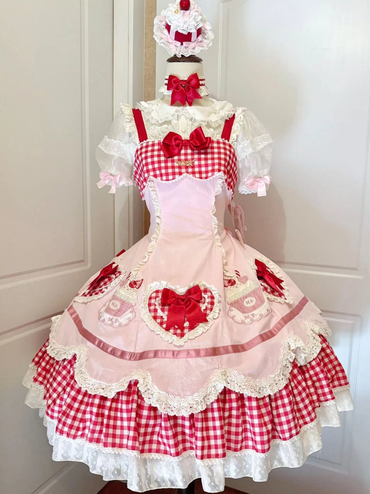 Pink Sweet Lolita dress with optional matching cape accessory