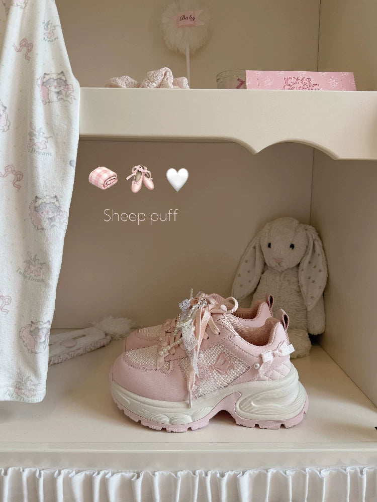 Sheep Puff Galaxy Sweetheart Lo-Run Lolita Sneakers with space-themed design and cute puff details, stylish shoes for casual wear.
