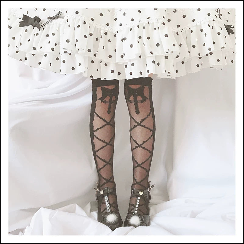 roji roji - Thorns Kiss - White or Black Calf Socks and Pantyhose with Crossed-Thorn Pattern