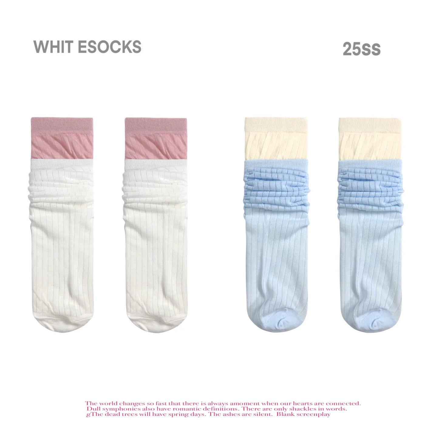 White Socks - Ballet Rib - Mid-Calf Socks with Double-Rib Contrast Cuffs