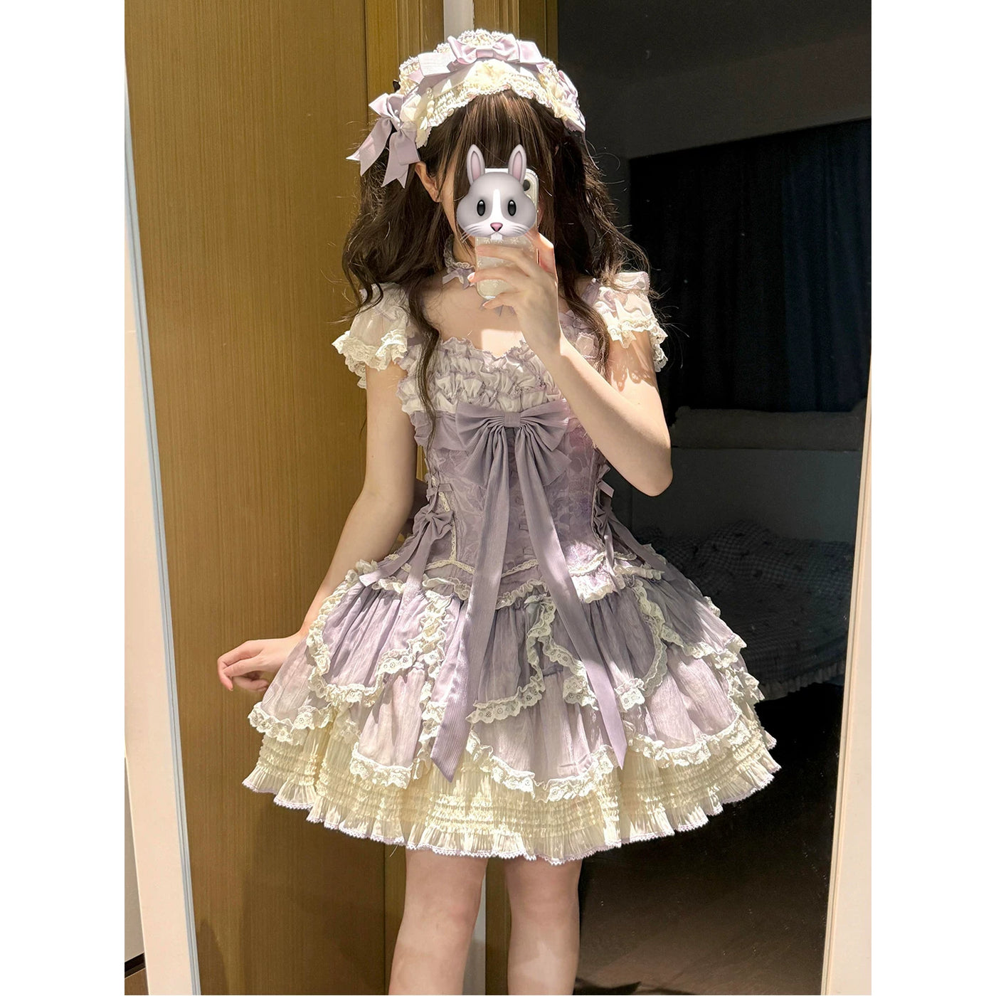 Creamy - Doll Ballet - Purple Lolita dress with layered lace and a large front bow