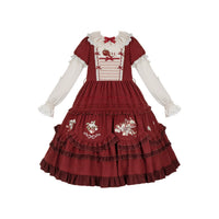 With PUJI - Whispers - Lolita OP Dress, Embroidery & Full Skirt - Apple Wine Doll Collar Heavy Embroidered Custom Gathers Big Swing OP Pre-sale, shipping starts Nov 6 / S