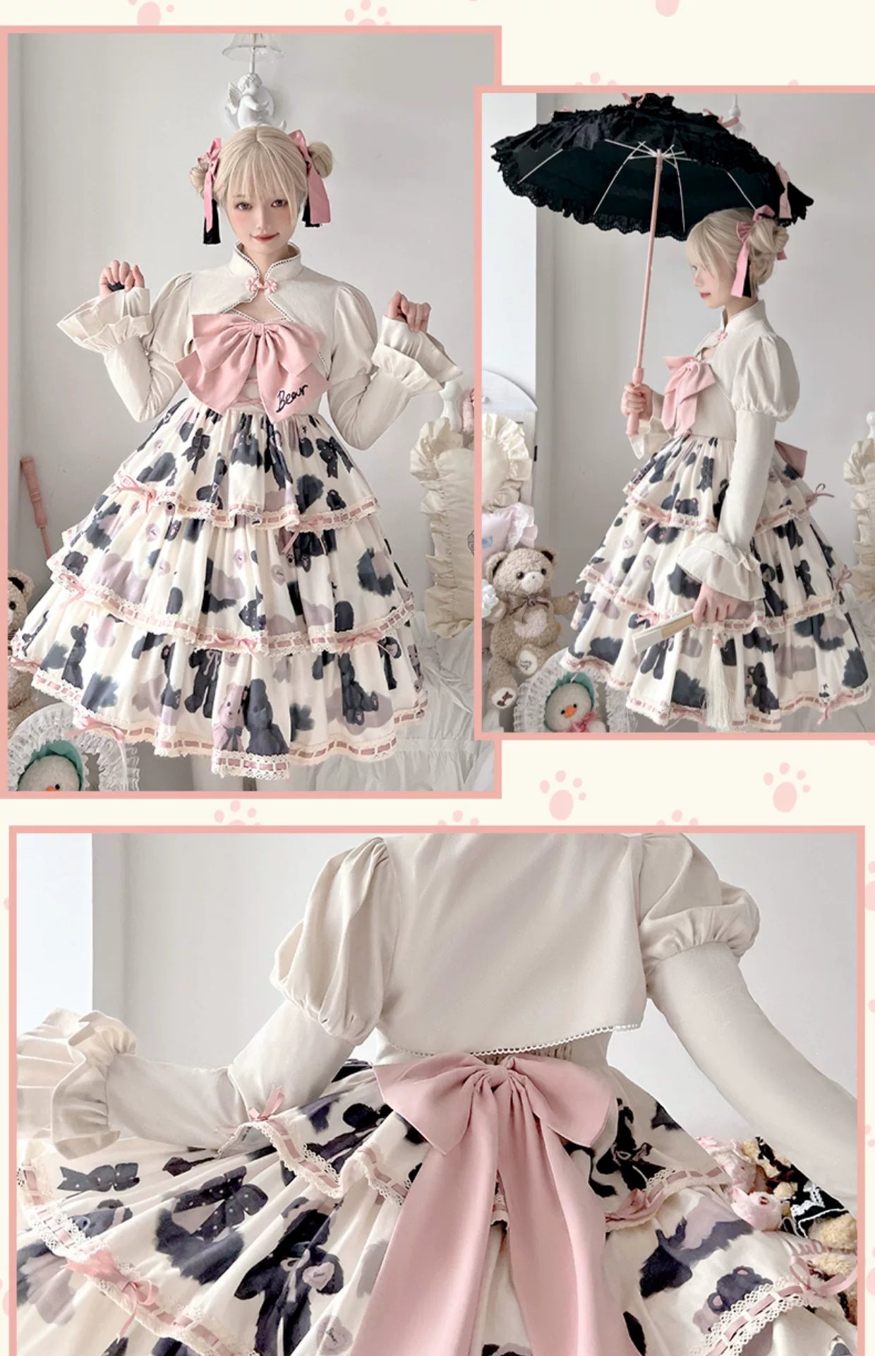 Baozi Pig - Teddy Bear Tiered - Three-Tier JSK Dress with Lace Edging