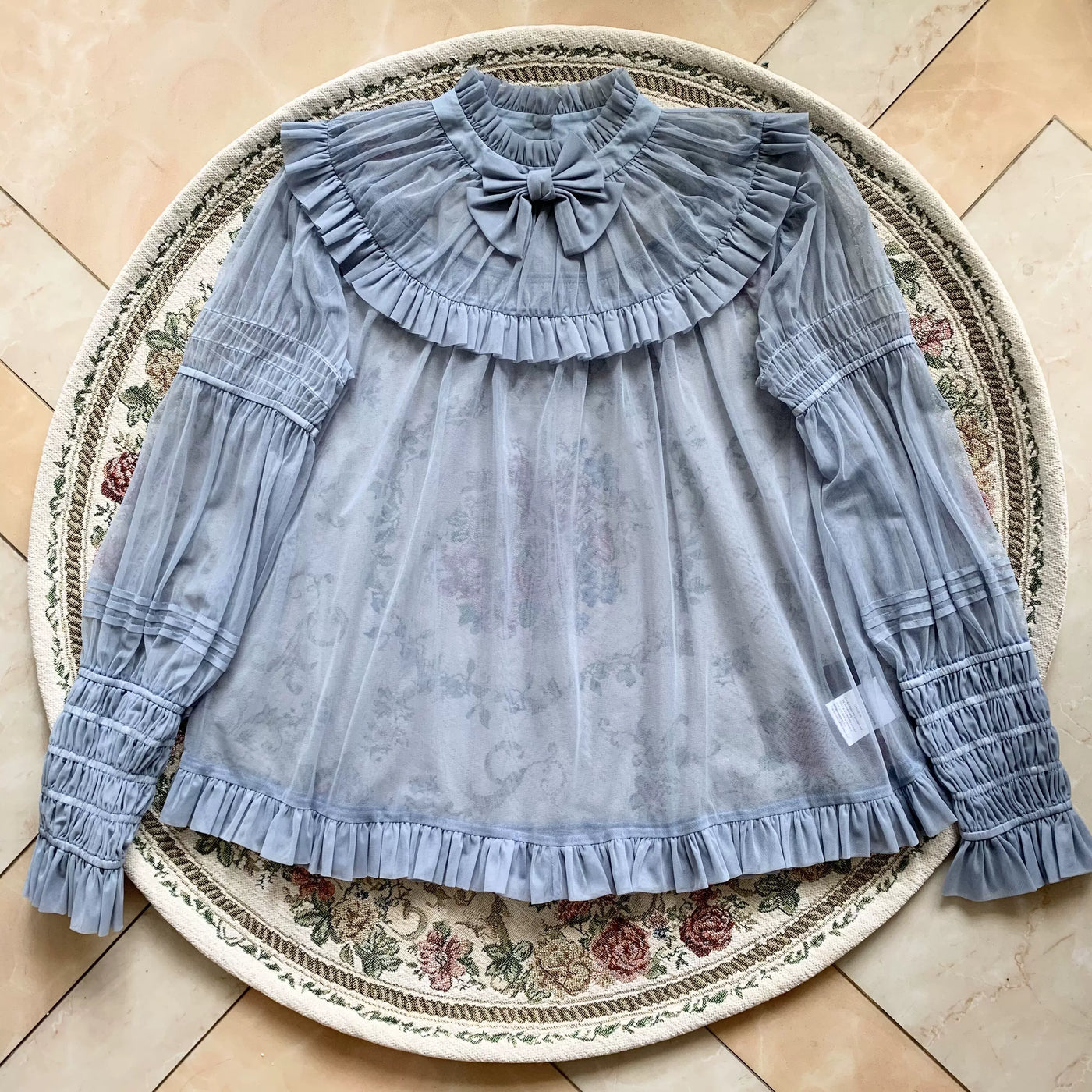 Krad Lanrete - Maria's Hymn - Sheer Mesh Long-Sleeve Blouse with Bow Tie
