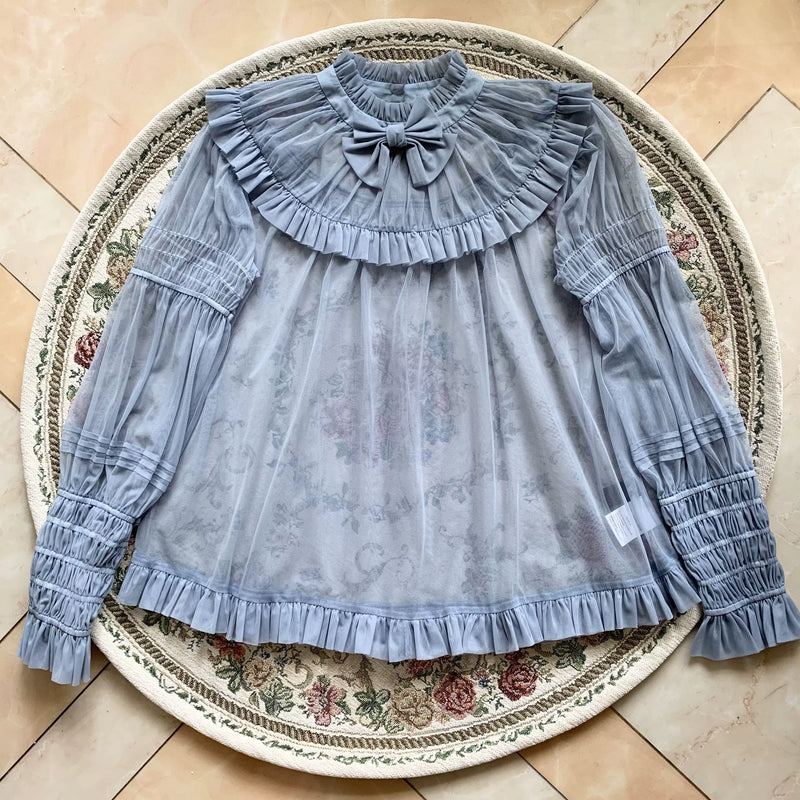 Krad Lanrete - Maria's Hymn - Sheer Mesh Long-Sleeve Blouse with Bow Tie
