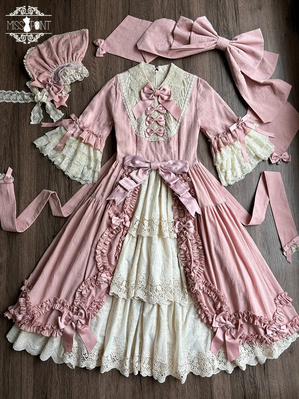 Miss Point~Lilyka Garden~Classic Lolita OP Dress Set Elegant Floral Wall Princess Sleeve (2XL L M S XL XS) 38832:606338