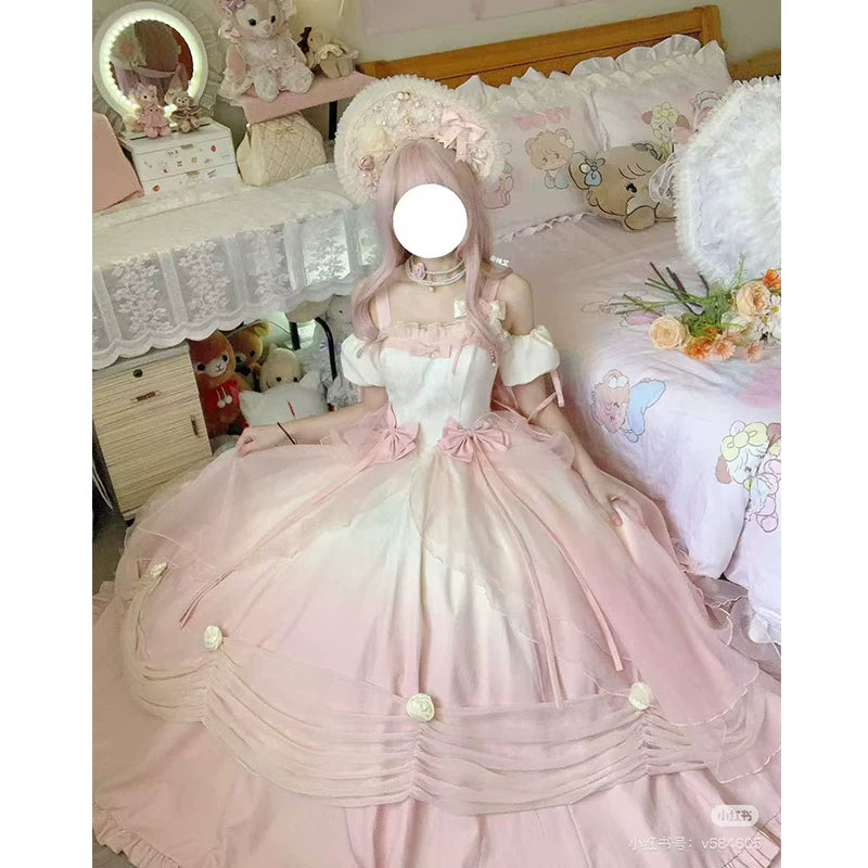 Emoji Dream - True Love's Kiss Lolita OP - Gradient pink off-shoulder