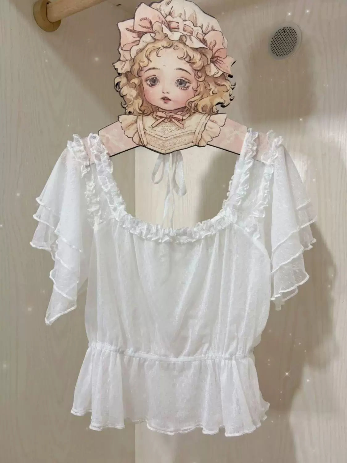 Sweetheart Dream Machine - Flutter Mesh - Sheer Mesh Inner Top with Short Flutter Sleeves