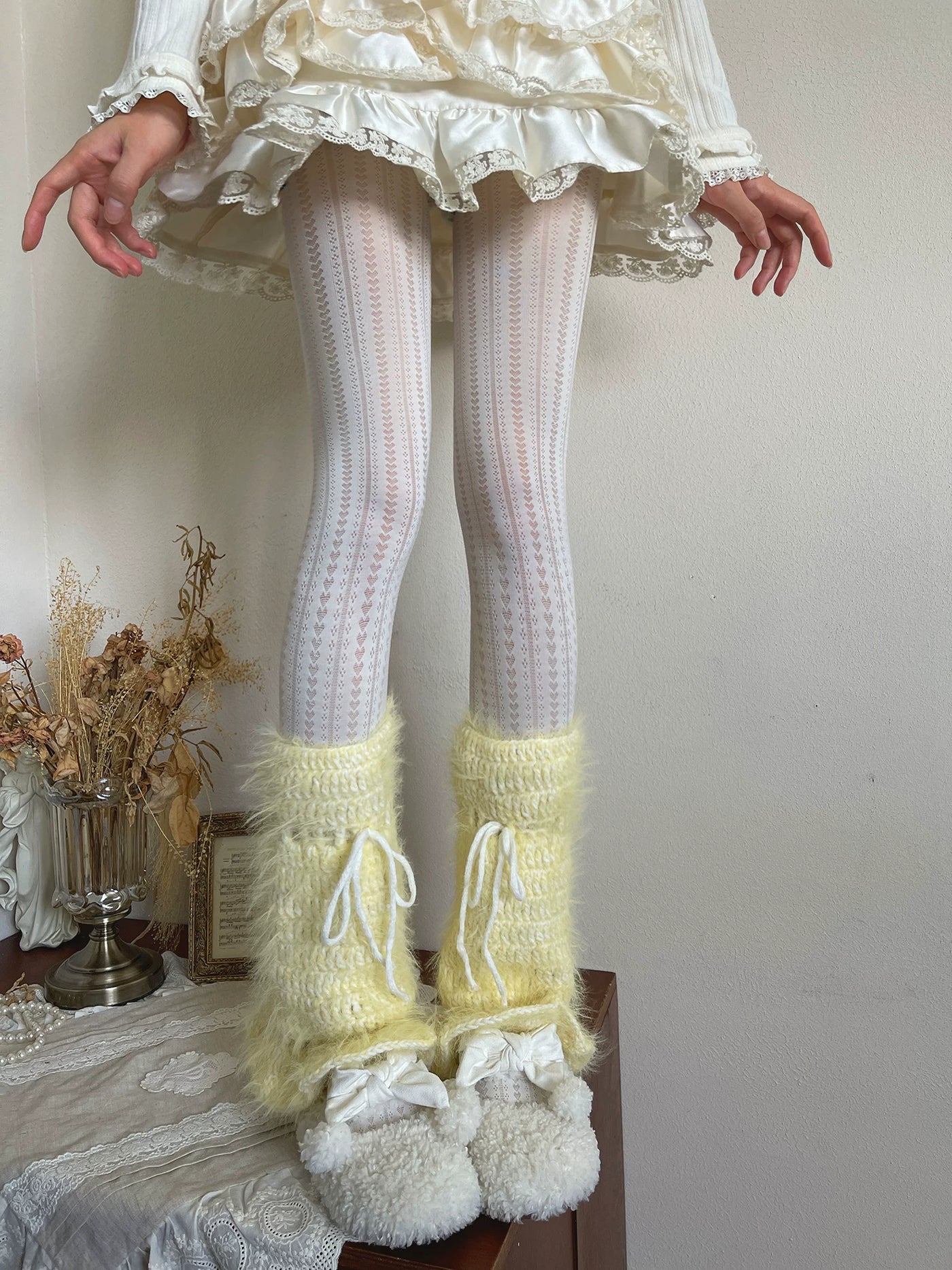 Sock Noble - Bichon Candy - Long Plush Leg Warmers with Tie Details