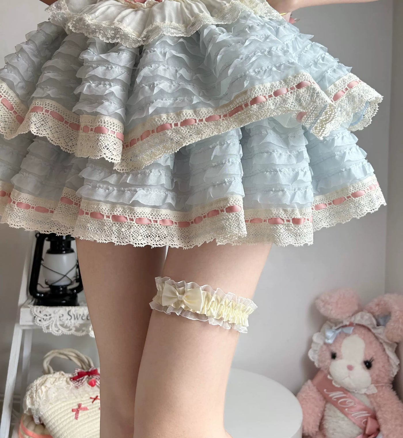 Fantasy Doll - Ribbon Bow - Lace Leg Garters with Satin-Ribbon Bows