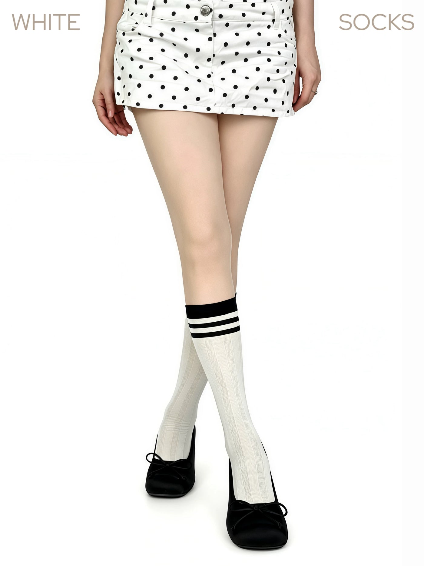 White Socks - Bow and Stripe - White Mid-Calf Socks with Bow or Stripe Detail
