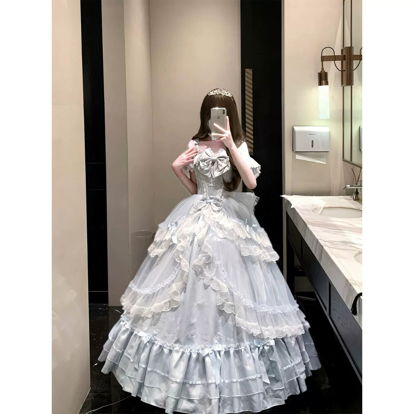 Emoji Dream - Sweet Lolita Gown - Pale blue off-shoulder floor-length
