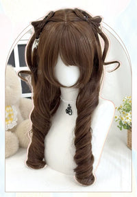 Kunkun Fish - Little Bear Biscuit - Pre-Braided Chocolate Brown Roman-Curl Wig - Pre-braided Little Bear Biscuit chocolate brown + wig cap