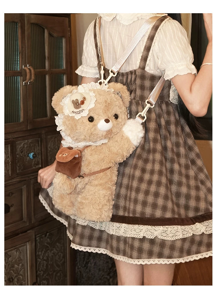 LambGuli - Little Bear Guli - Plush Bear Bag with a Lace Collar