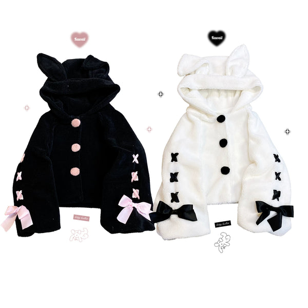 KittyBxllet Wanted Bunny Plush-Ear Buttoned Jacket — additional product view