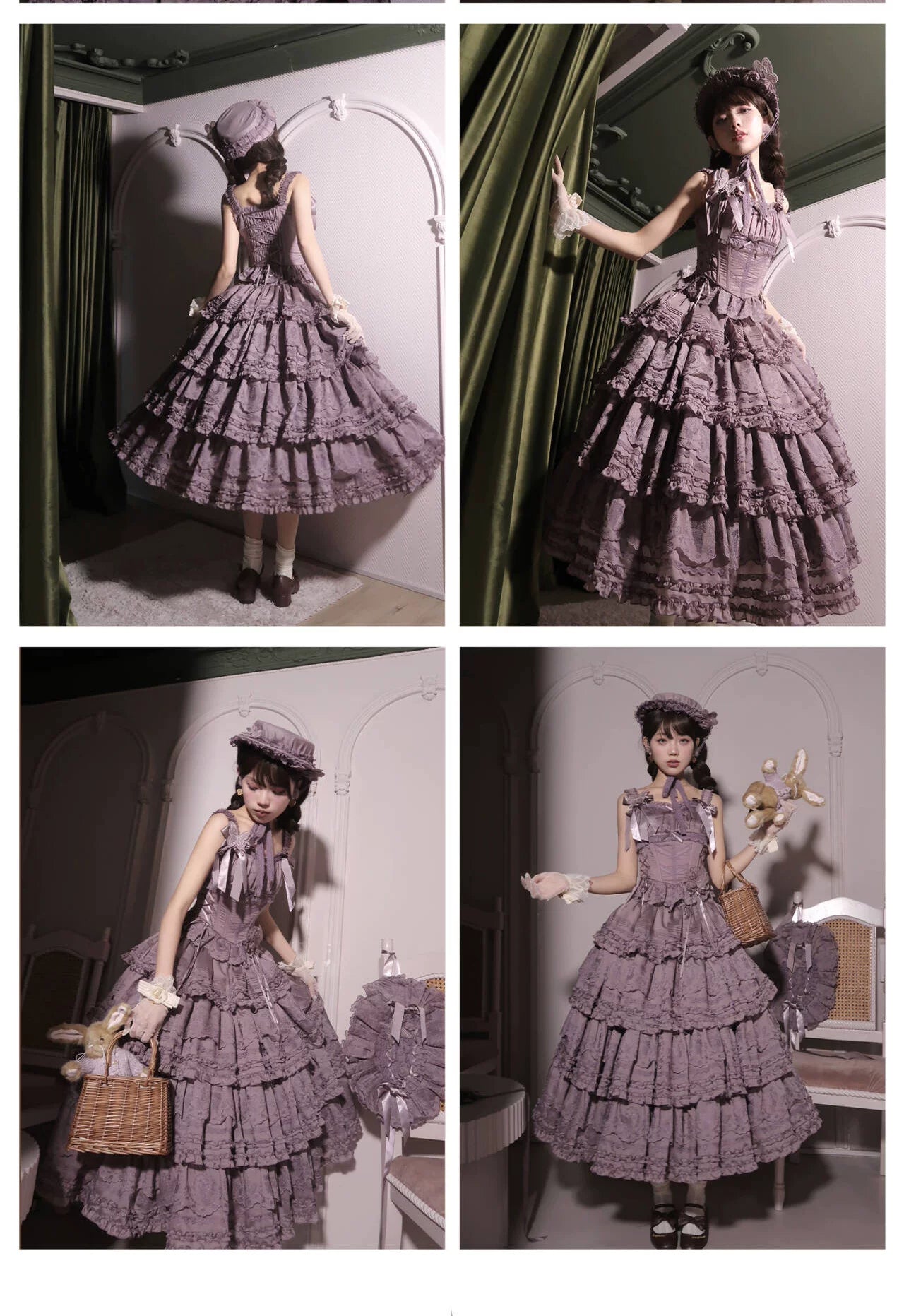 WF - Miss Fula SP - Top, long skirt and cardigan pieces with rose appliqué and lace trim