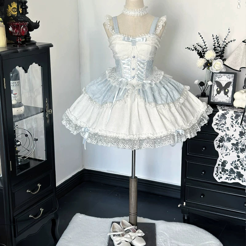 Lady Han Lolita Fufu Ballet Bridal JSK dress with lace details, soft pastel colors, and elegant ballet-inspired design.