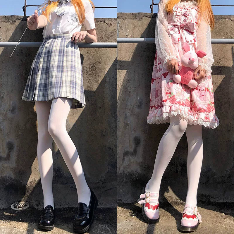 Floral Milk Cat - White Schoolday - White Tights with 20D, 80D and 800D Options