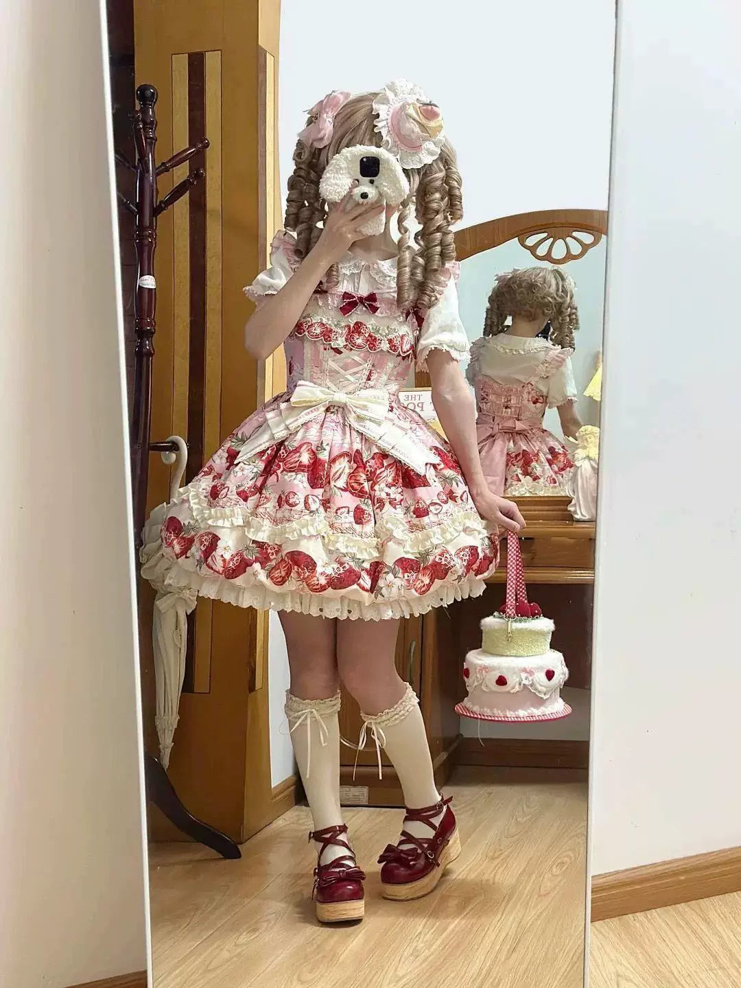 Sweetheart Dream Machine - Sweet Dream Melody - Strawberry Print JSK with Layered Ruffles