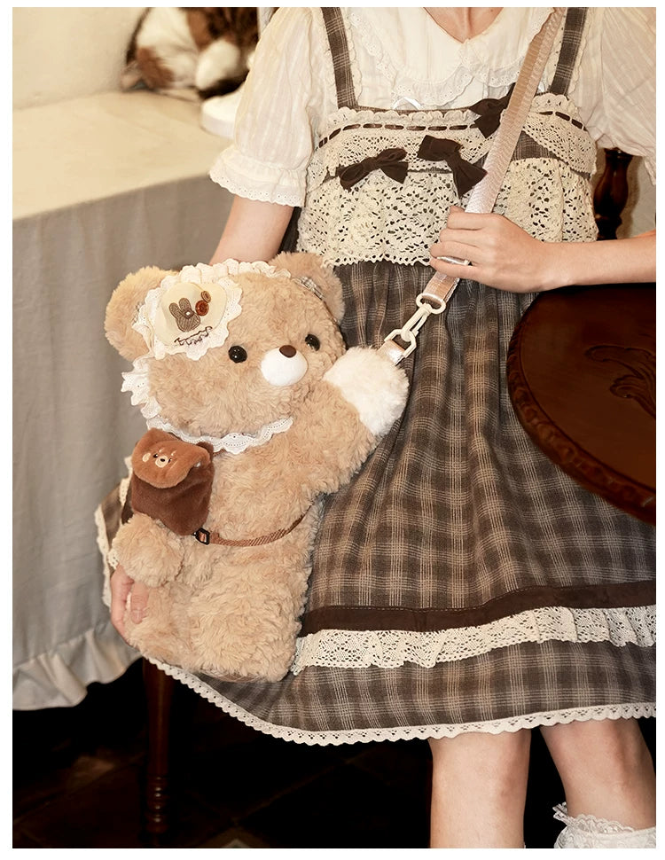 LambGuli - Little Bear Guli - Plush Bear Bag with a Lace Collar