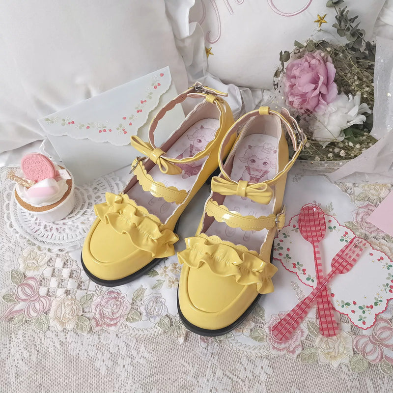 Sheep Puff Melulu rare color Lolita shoes featuring a cute sheep puff design with pastel accents and intricate detailing.