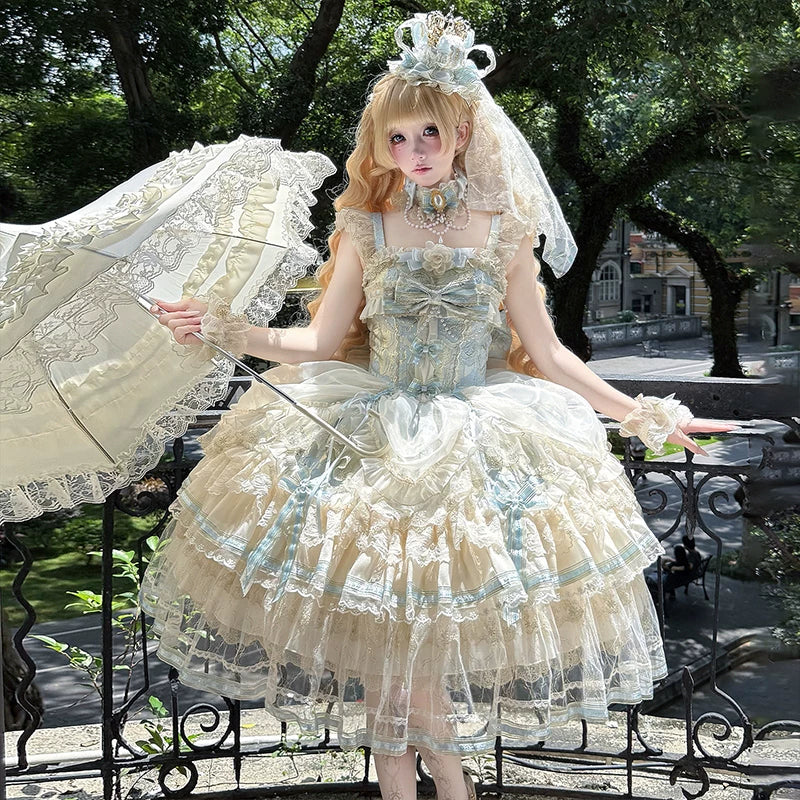 Miaolin Original - Clear Sky - Pale Blue and Ivory JSK with Layered Lace