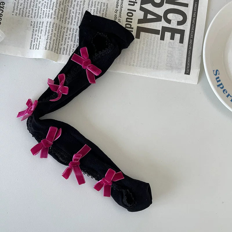 Sock Noble - Gothic Bow Lace - Mid-Calf Slouch Socks with Openwork Lace
