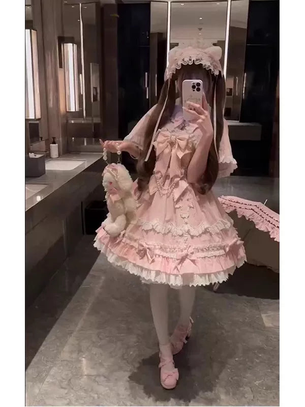 Creamy - Pink Dollhouse - JSK with a lace-trimmed cape