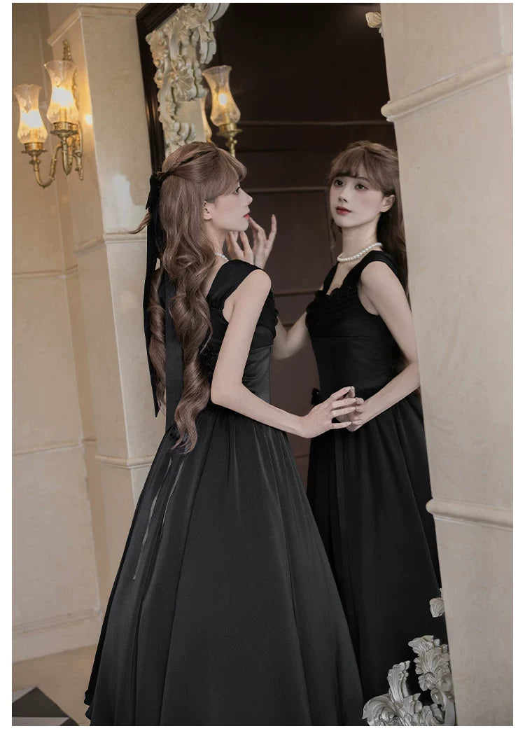 With PUJI - For Beloved - Classic Lolita Satin JSK Dress Set, Fishbone Waist