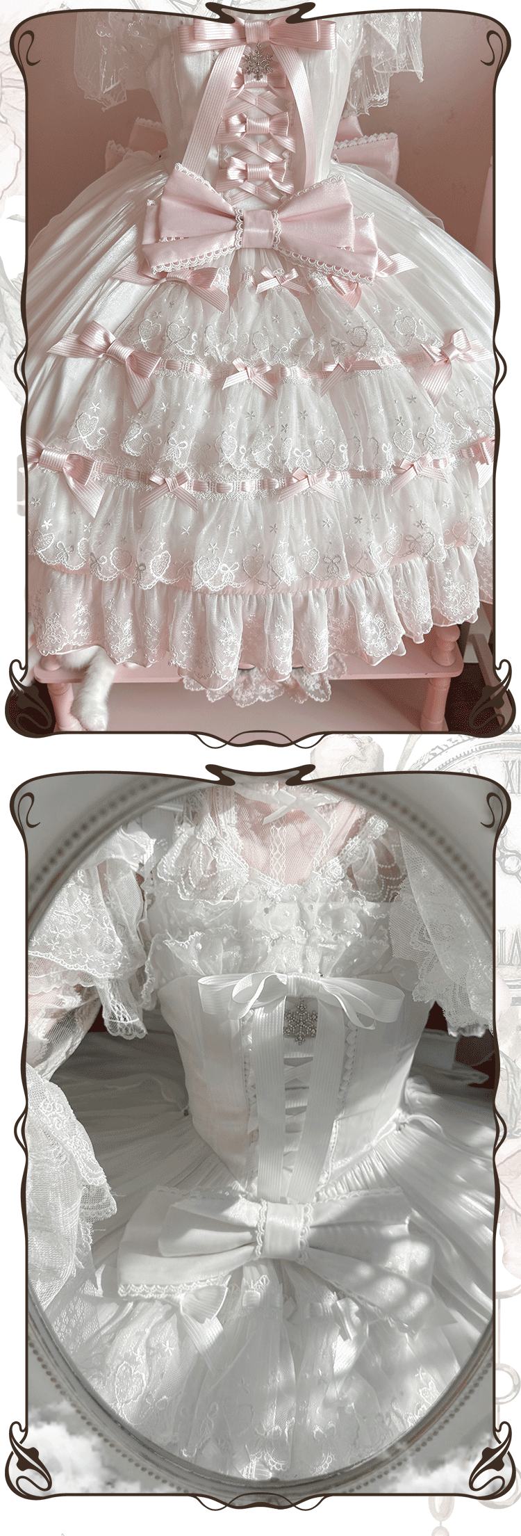 Moon Lily - Love Snow - White-and-Pink or Pure-White JSK with Layered Lace and Bows
