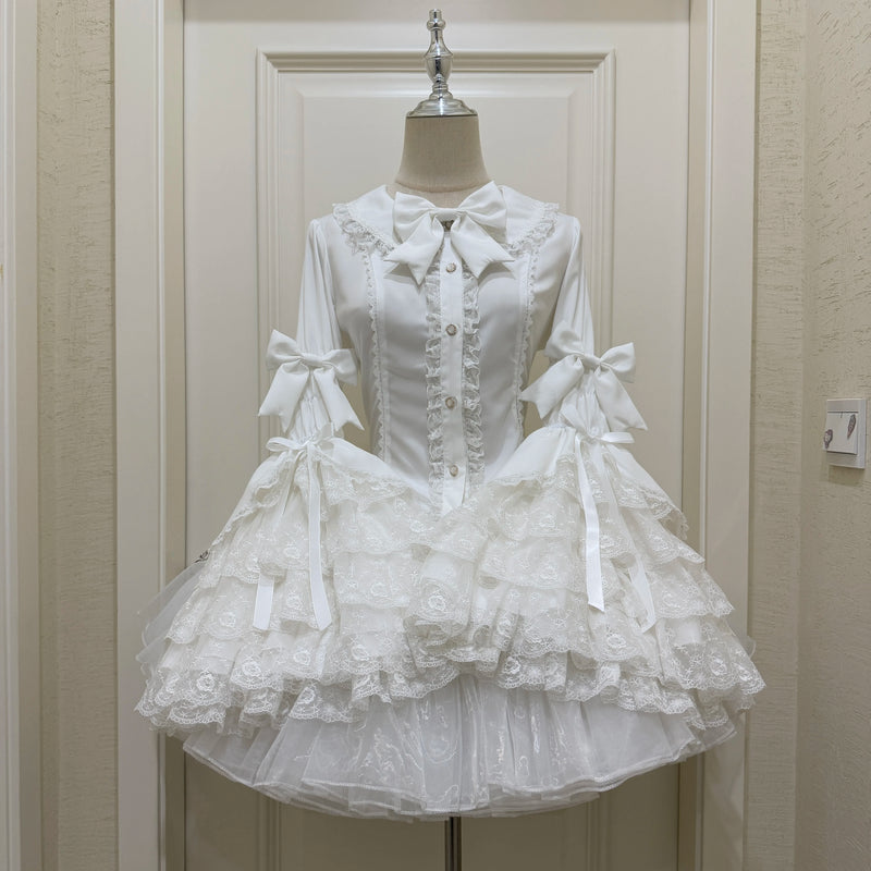Hime-Sleeve Lace Lolita Blouse — White Hime-Sleeve Blouse
