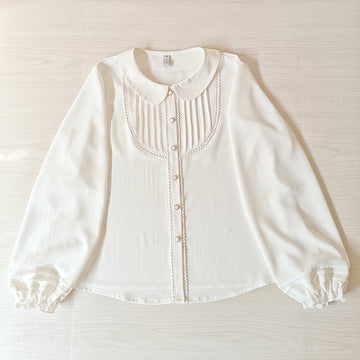 Youlan Lane – Elegante Chiffon – Lolita-Bluse mit Bubikragen und Rüschenfront