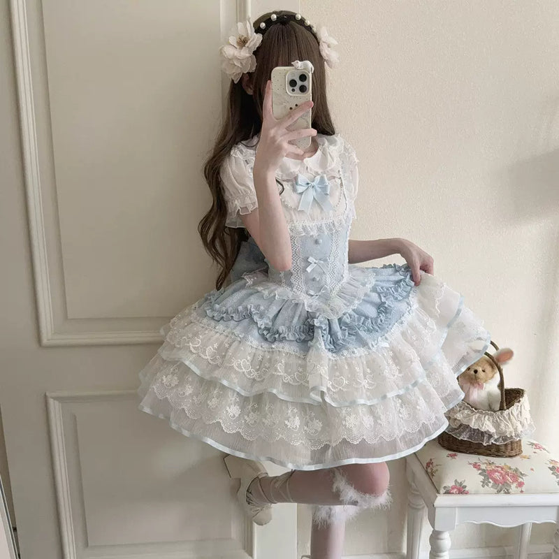 Lady Han Ballet Dream Lolita JSK dress with floral print and bow details, perfect for elegant dance or casual wear.