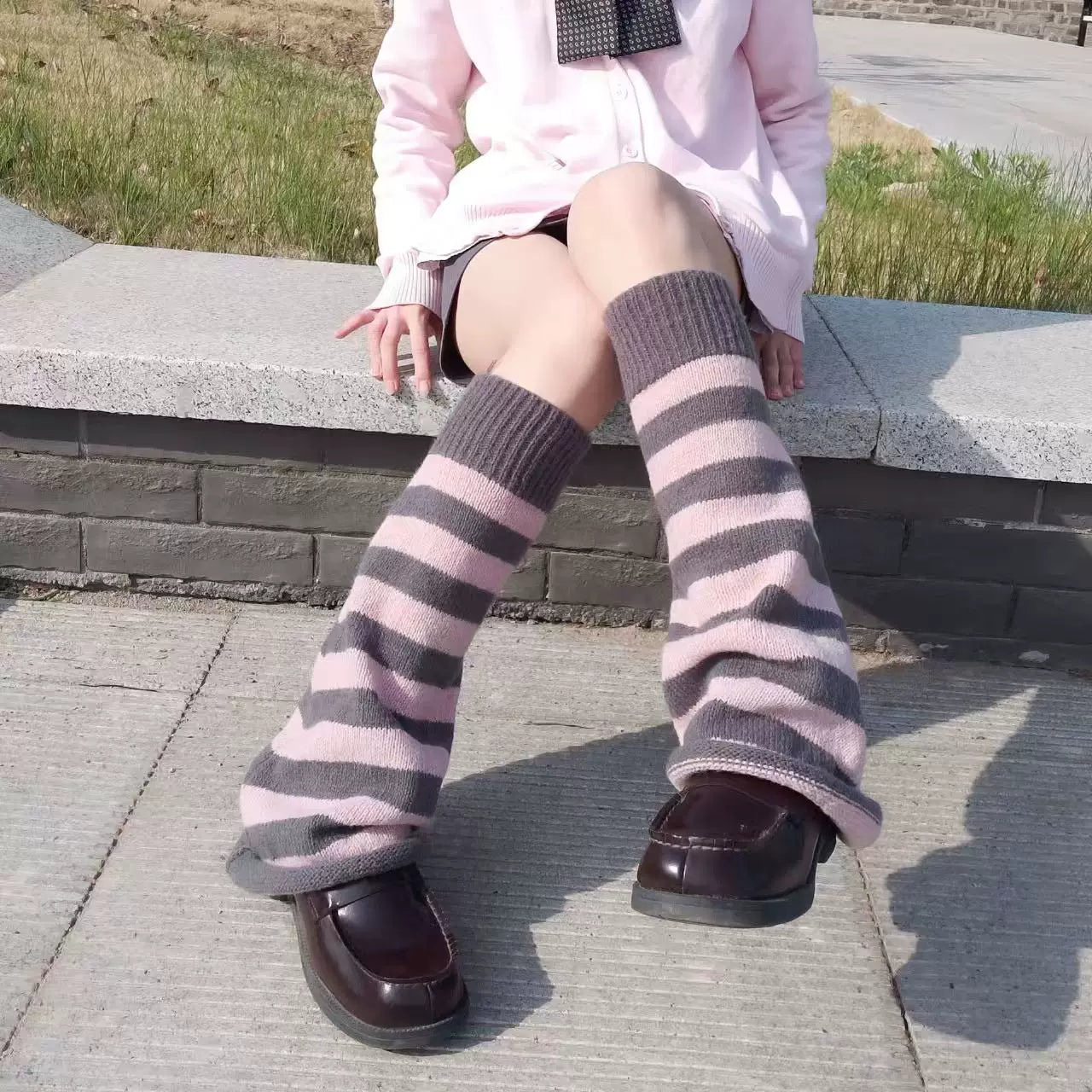 Fantasy Doll - Y2K Stripe Flare - Leg Warmers and Thigh-High Socks with Ribbed Cuffs
