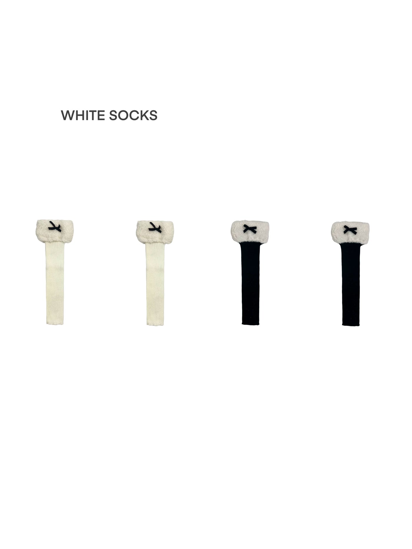 White Socks - Fleece Bow - Stirrup Knit Leg Warmers with Fleece Cuffs