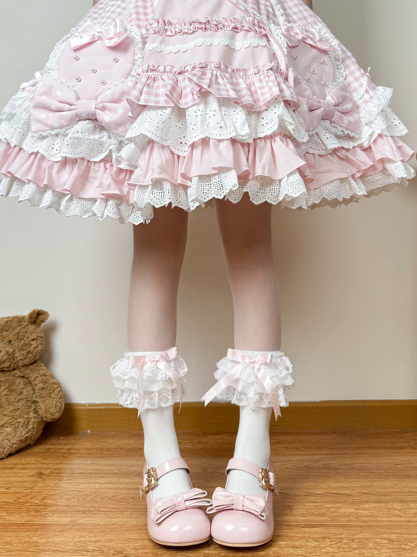 Chubby Bear Tales - Ballet Doll - Socks with Lace Trim and Polka-Dot Ribbon Bows