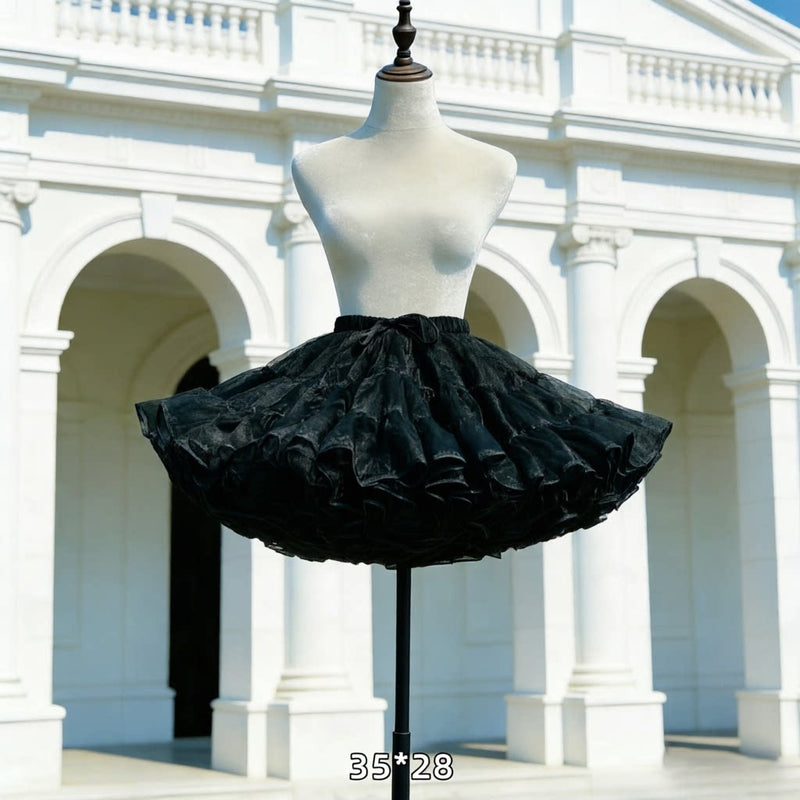 Floral Celebration Black Short Hoop-Free Lolita Petticoat — 35 × 28 m Fullness - With Drawstring