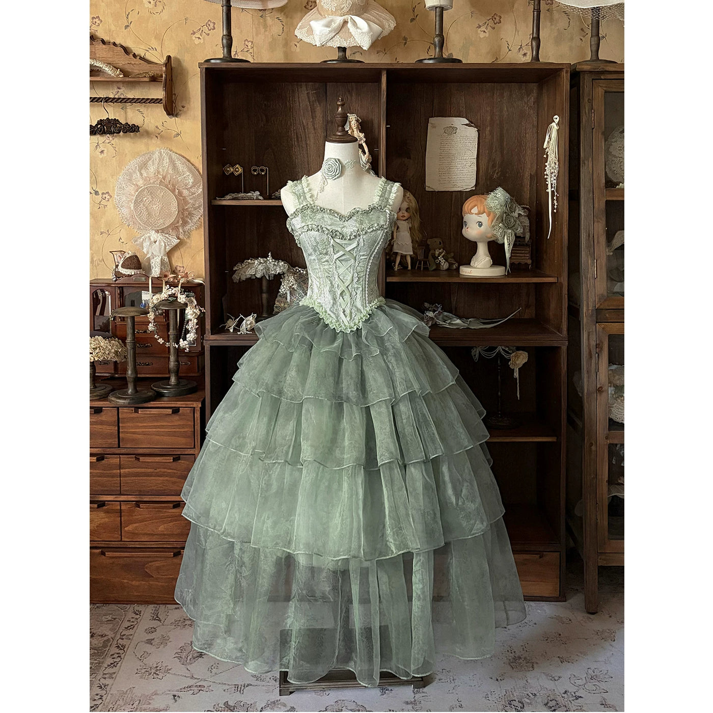 Creamy - Wisteria Bridal - Dress with Lace-Up Bodice and Tiered Skirt