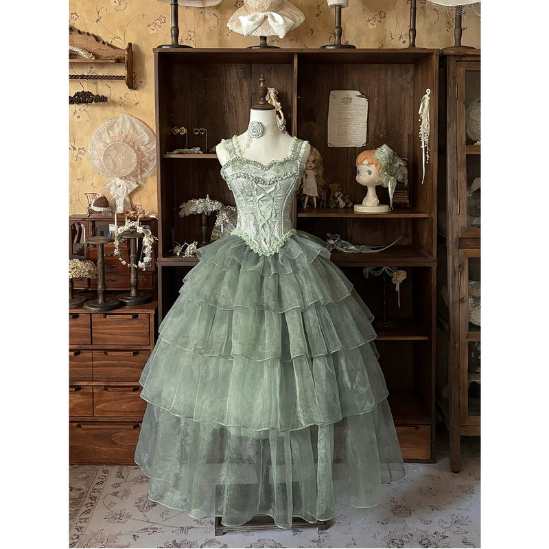 Creamy - Wisteria Bridal - Dress with Lace-Up Bodice and Tiered Skirt